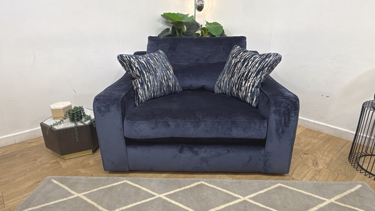 Sofology Bellagio Fabric Loveseat Reversible Extra Flex Interior in Luxury Deep Pile Chenille Denim Mix