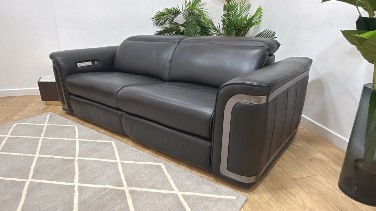 Sofology Plaza Leather 2.5 Seater Power Recliner/Headrest Heated Seats in Trusty Embossed Jet Black