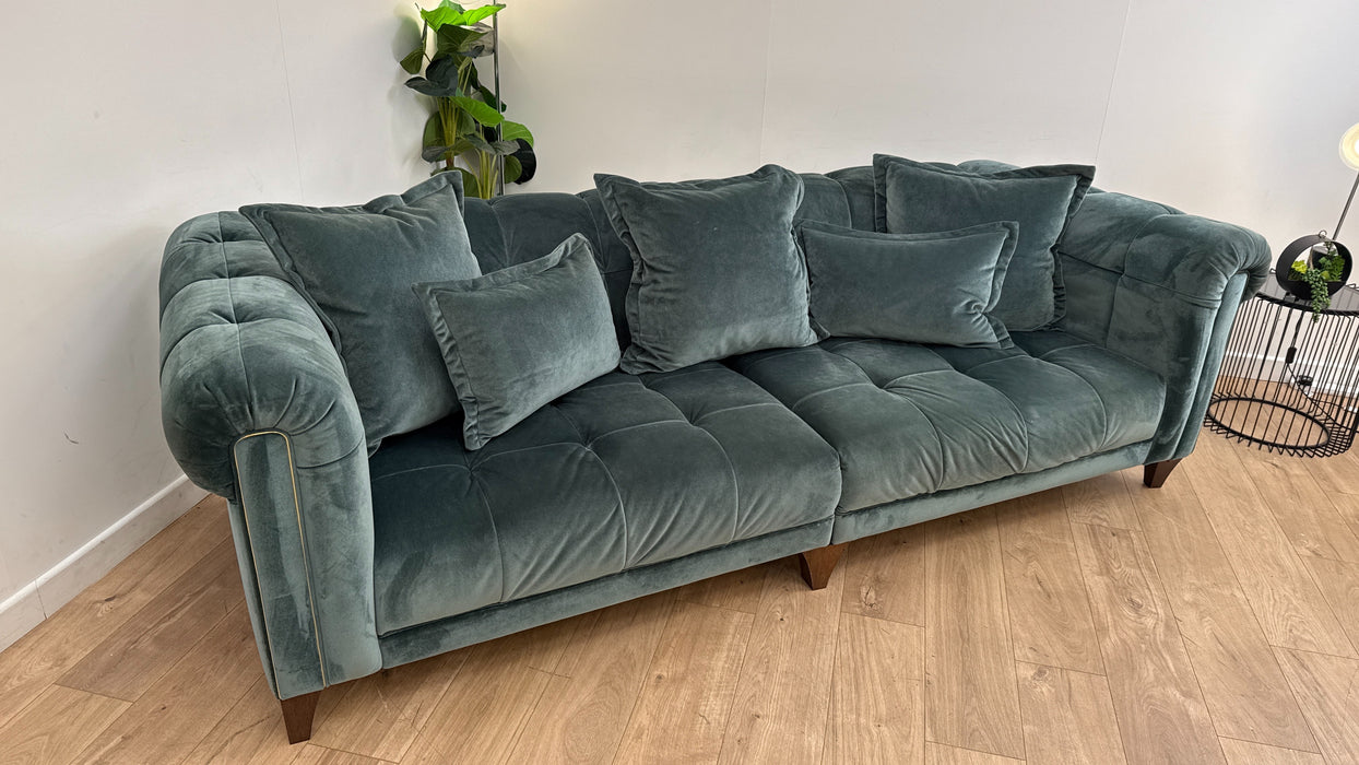 Sofology Midsummer Fabric Seater Split Gold Trim in Day Teal Mix