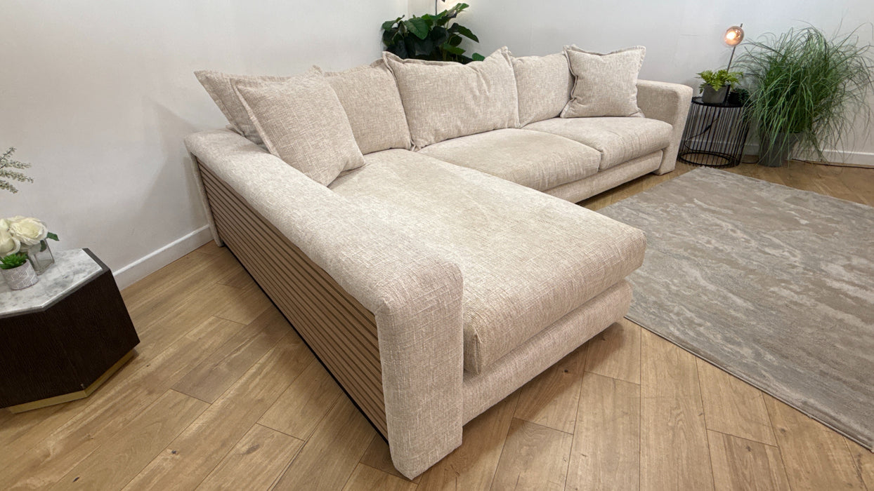 Sofology Cove Fabric Chaise Grande Light Wood Panel Artisan Chenille Ecru Mix