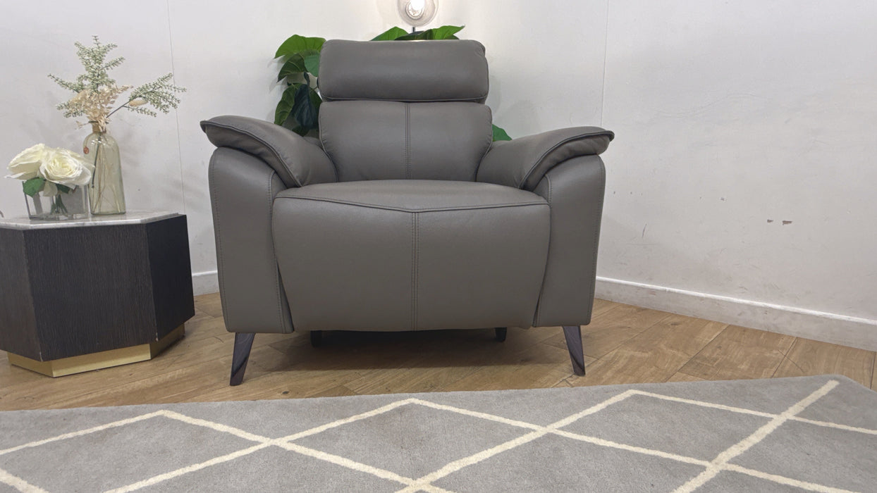 Sofology Arlo Leather Chair Power Recliner/Headrest in Trusty Embossed Elephant