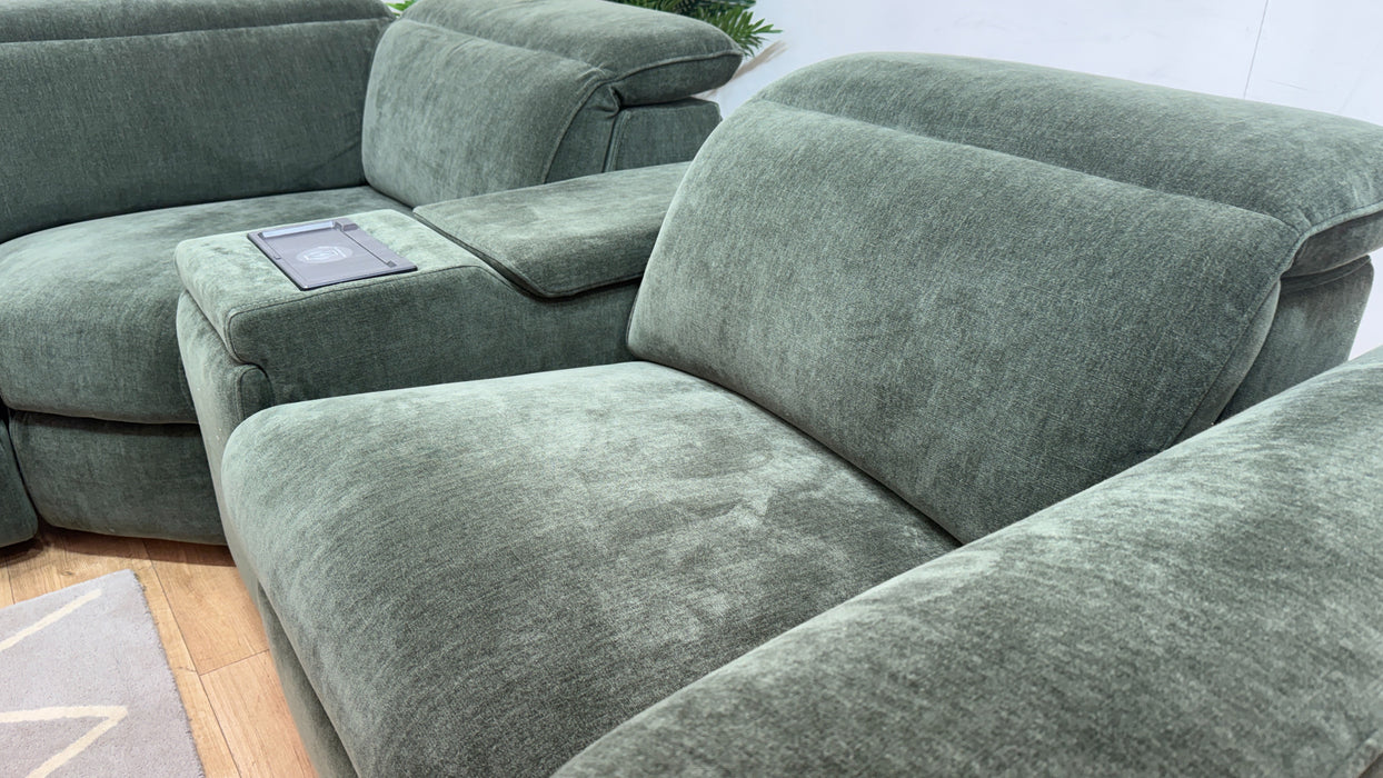 Sofology Plaza Fabric 3 Corner Smart Console 1.5 Power Recliner/Headrest in Relaxed Chenille Pine
