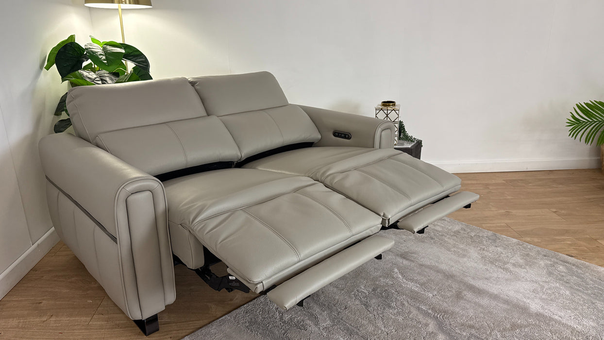 Sofology The Ravello Leather 2 Seater Power Recliner/Headrest in Trusty Embossed Light Grey