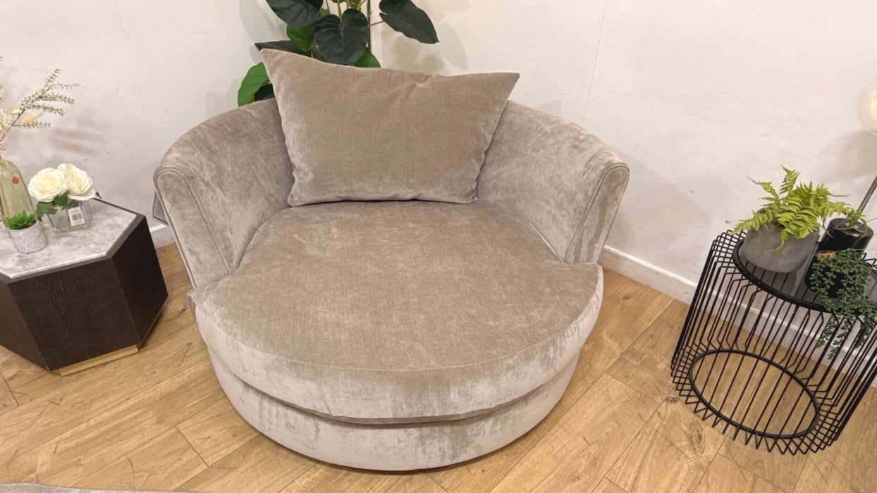 Sofology Oscar Fabric Large Swivel Chair in Fine Textured Chenille Stone Mix
