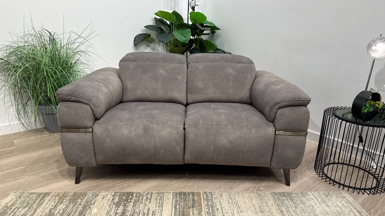 Sofology Milan Fabric 2 Seater Power Recliner/Headrest and Lumbar with Trim in Lifestyle Flecked Mocha
