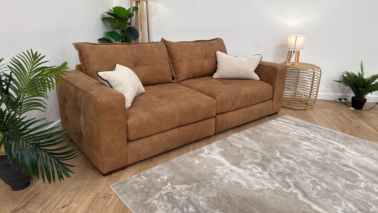 Sofology Artisan Leather 4 Seater Split in Character Leather Tan/Natural Mix