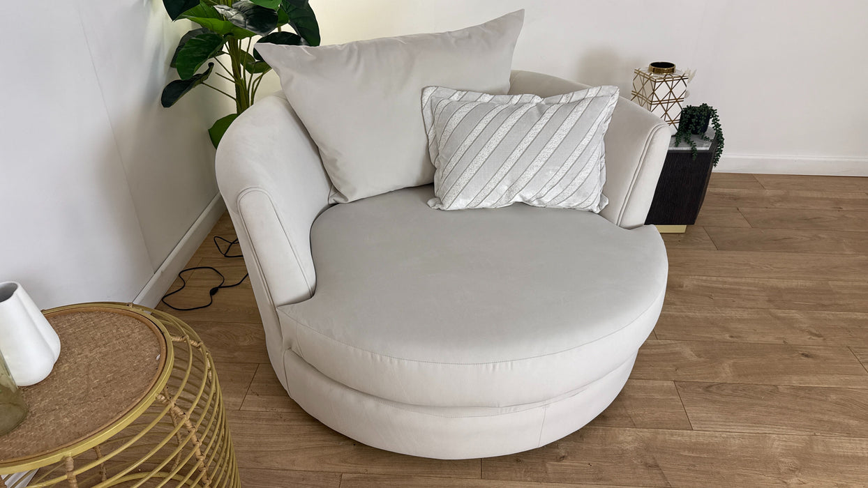 Sofology The Oscar Fabric Large Swivel Chair in Super Matt Velvet Ecru