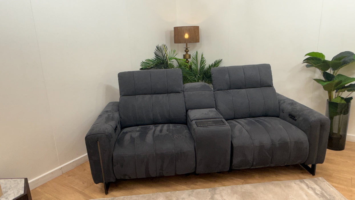 Sofology Paramount Fabric 2.5 Seater Console Power Recliner/Headrest Heated Seats Speakers in Lifestyle Nubuck Feel Charcoal