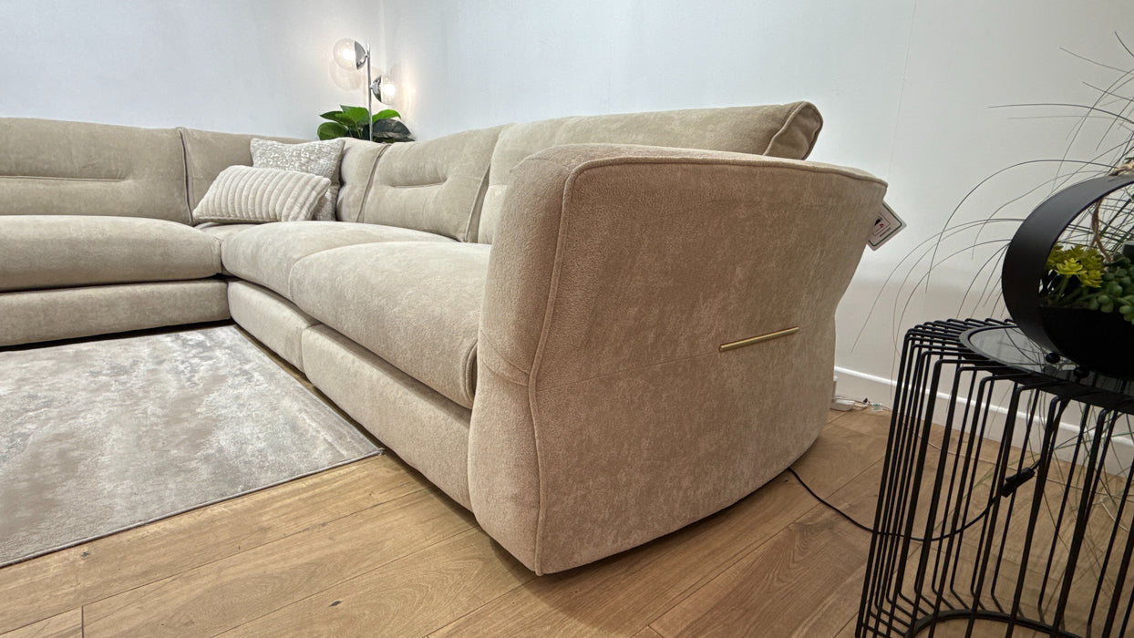 Sofology Reign Fabric 3 Corner 3 Gold Trim in Luxe Sherpa French Beige/Natural Mix