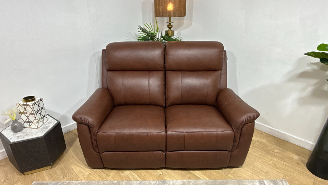 Sofology Bradie Leather 2 Seater Power Recliner/Headrest in Trusty Embossed Chestnut