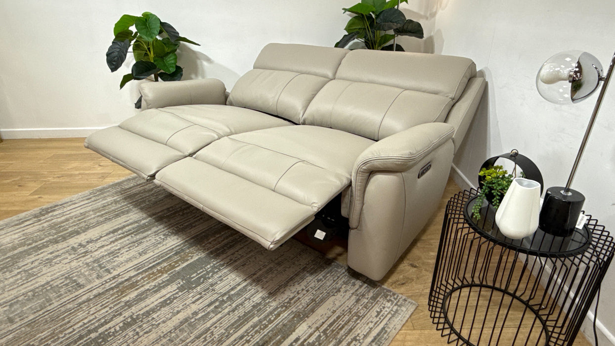 Sofology Bradie Leather 2.5 Seater Power Recliner/Headrest in Trusty Embossed Light Grey