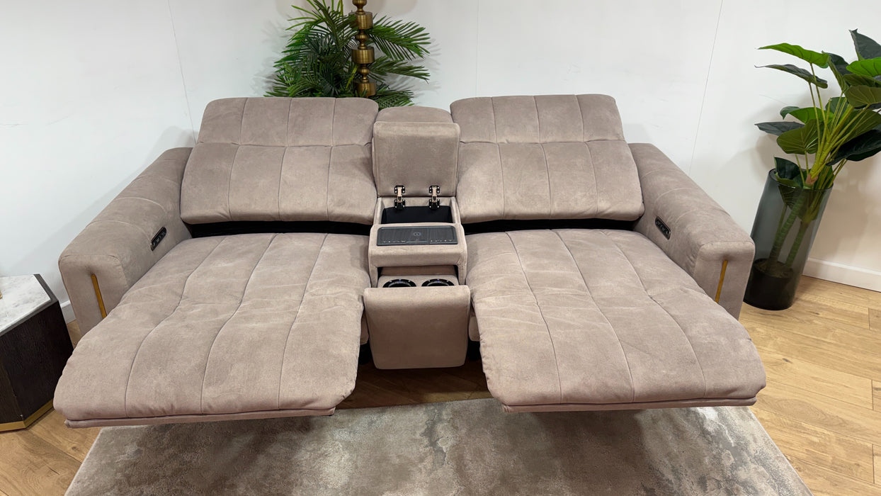 Sofology Paramount Fabric 2.5 Seater Console Power Recliner/Headrest Speakers in Lifestyle Flecked Nutmeg