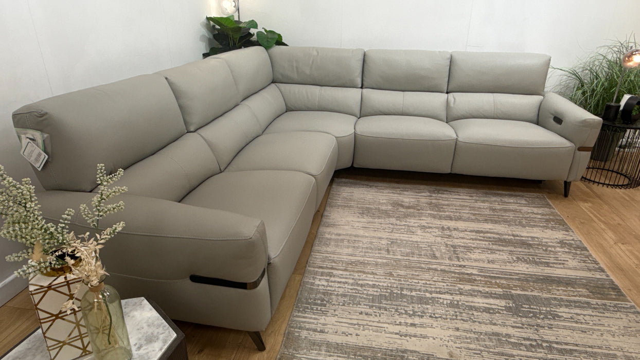 Sofology Arlington Leather 2 Corner 2 Power Recliner/Headrest Lumbar in Trusty Matt Light Grey