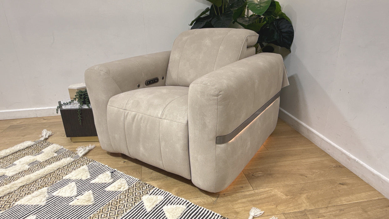 Sofology Fabric Chair Power Recliner/Headrest Heated Seat in Lifestyle Flecked Ivory