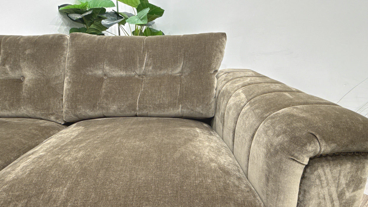 Sofology Regency Fabric 2 Seater Foam Seats with Studs in Fine Textured Chenille Bark Mix