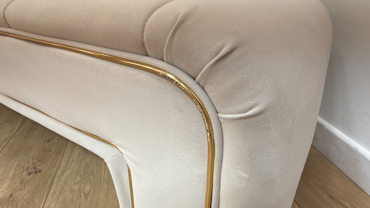 Sofology Oscar Fabric Large Bench Footstool Gold Trim in Super Matt Velvet Ecru