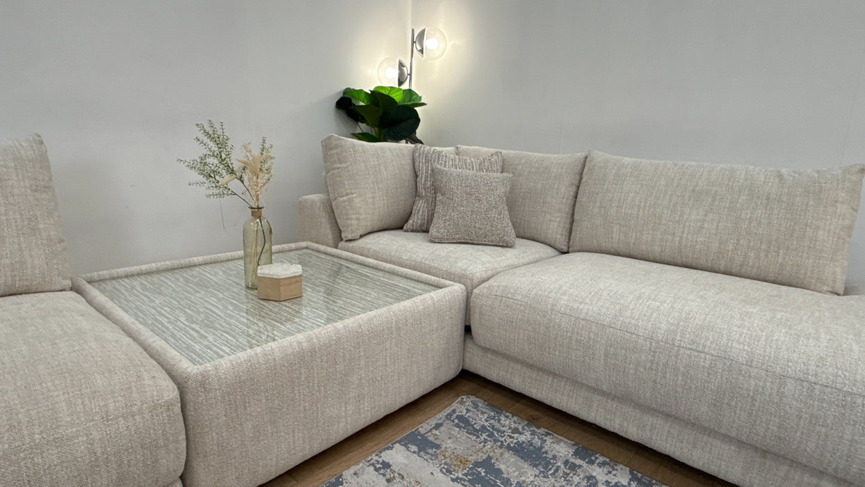 Sofology Amalfi Fabric 2 Console Corner 1 Chaise in Micro Flecked Boucle Natural Mix