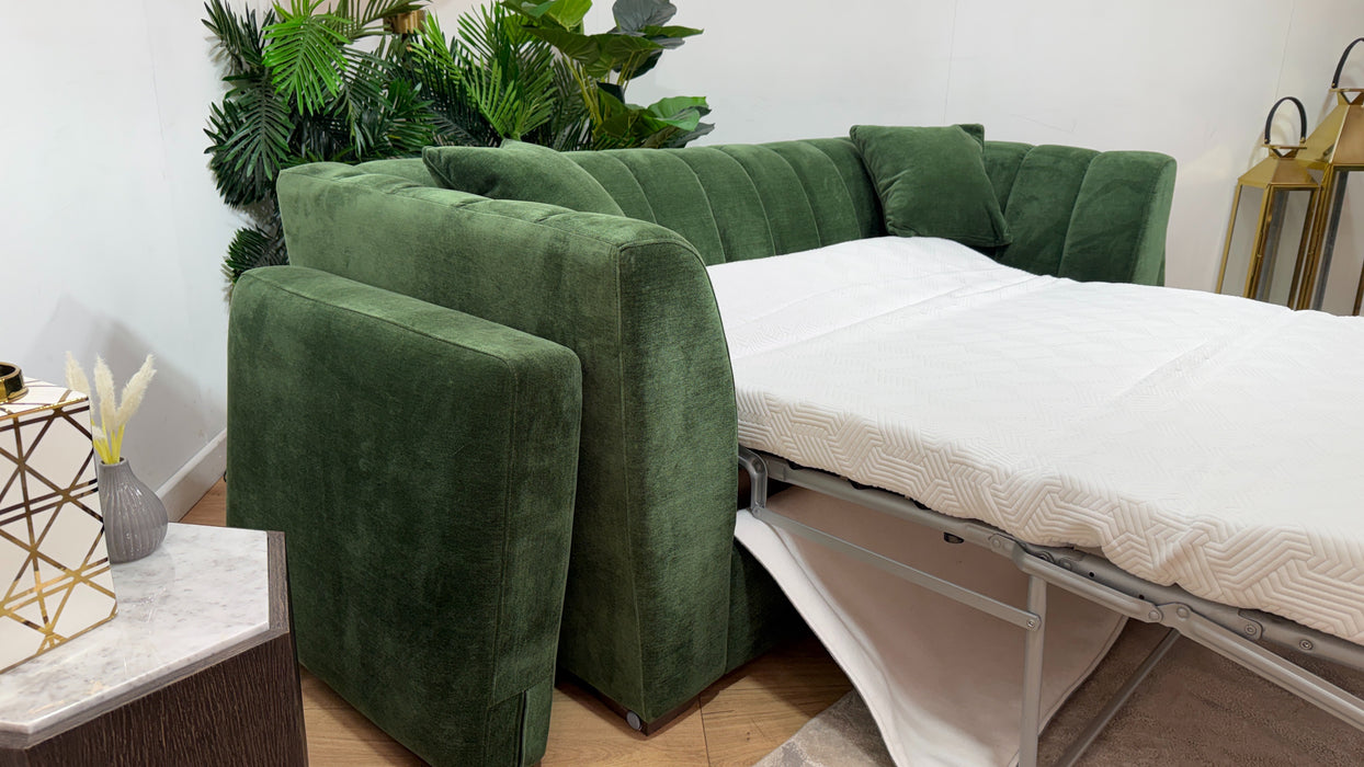 Sofology Downtown Fabric 3 Seater Sofabed Zoned Memory Foam Mattress in Soft Chenille Moss