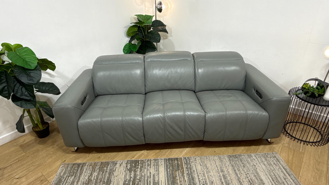 Sofology Marvella Leather 3 Seater Power Recliner/Headrest Heated Seat in Trusty Sheen Granite Teal