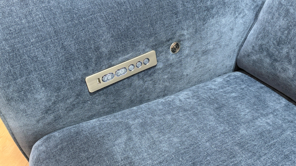 Sofology Plaza Fabric 3 Seater Power Recliner/Headrest Heated Seat in Relaxed Chenille Denim