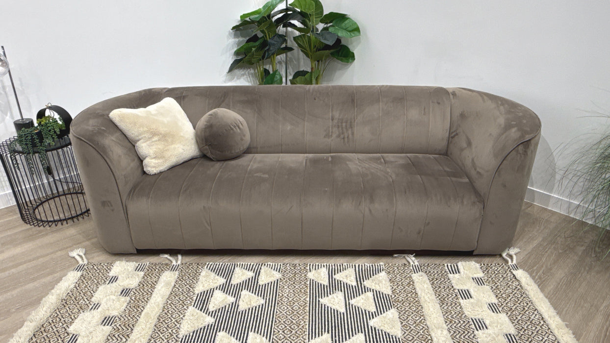 Sofology Fitzrovia Fabric 4 Seater Dark Wood Trim in Matt Velvet Mole Mix