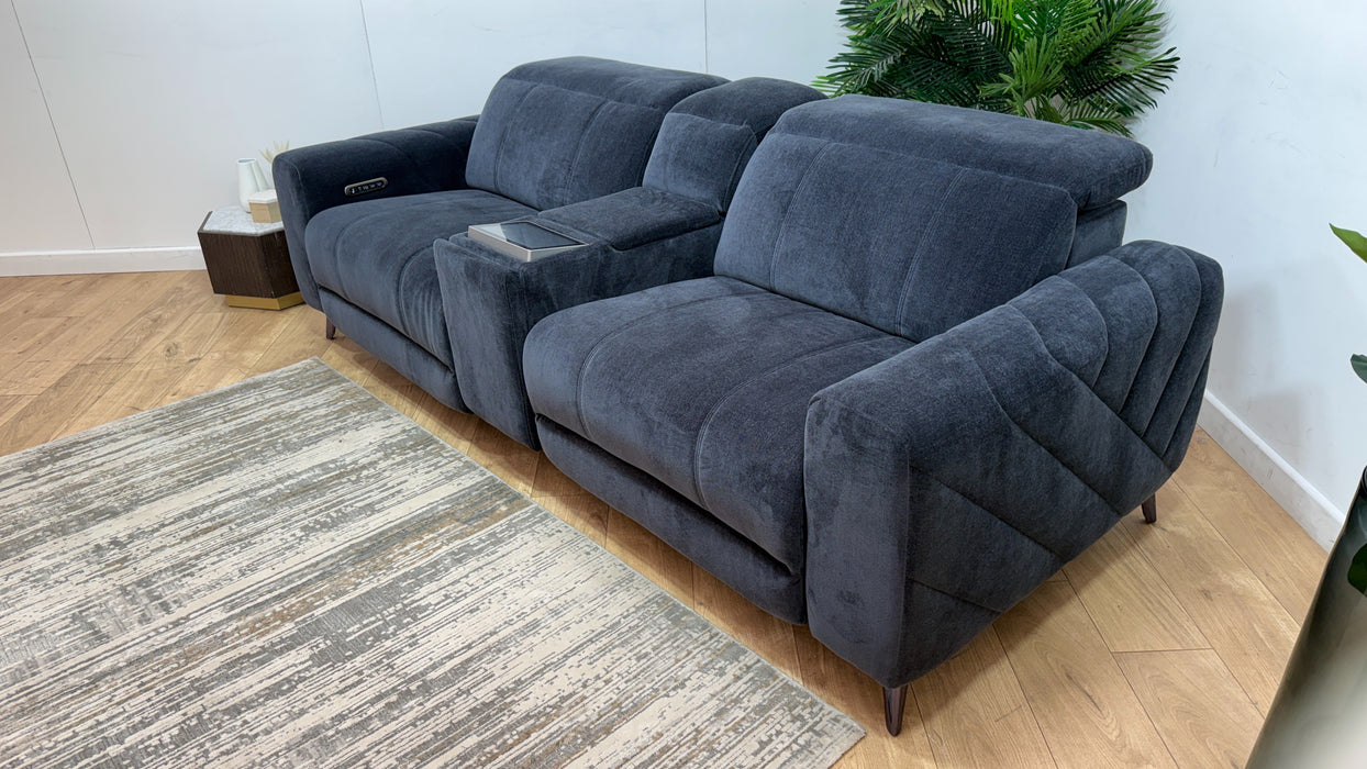Sofology Allure Fabric 2.5 Seater Screen Console Power Recliner/Headrest Heated Seats Lumbar Support Speakers in Relaxed Chenille Ink