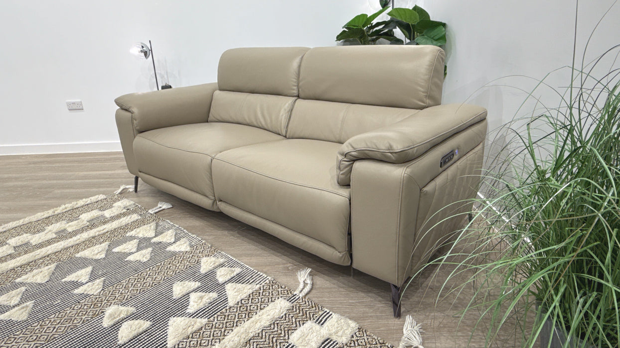 Sofology Fratelli Leather 2.5 Seater Power Recliner/Headrest in Trusty Embossed Stone