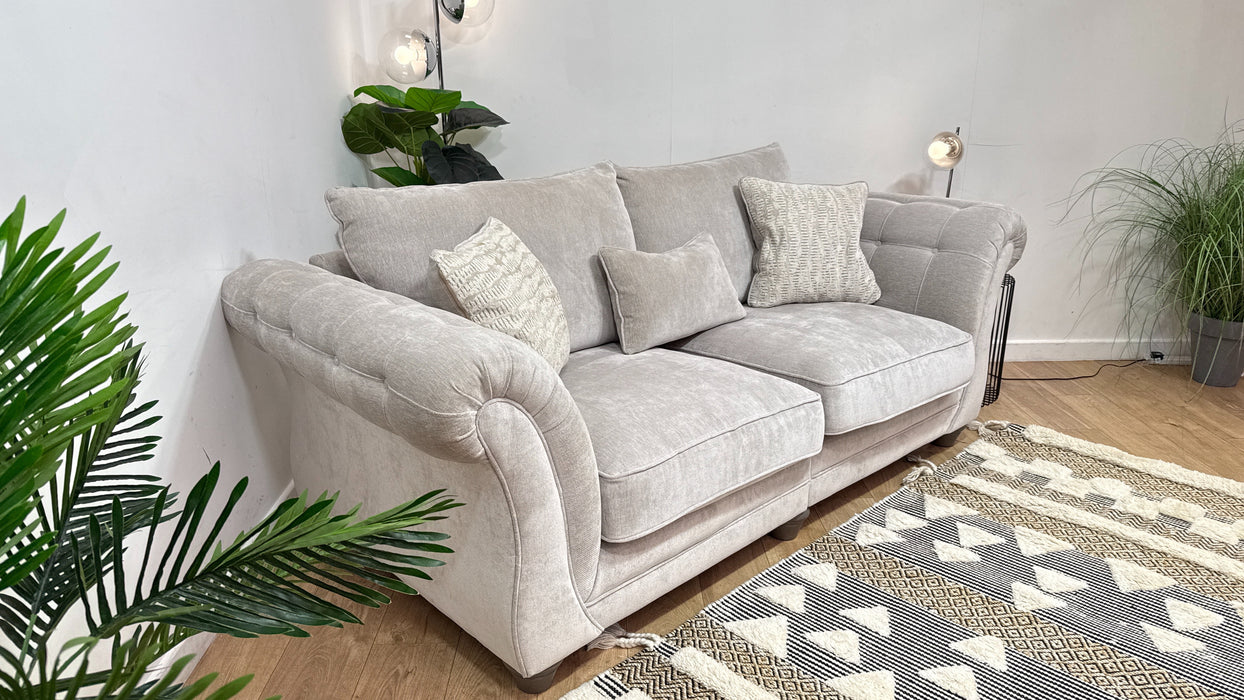 Sofology Highgrove Fabric 3 Seater Split Full Back Extra Flex in Luxury Deep Pile Chenille Silver