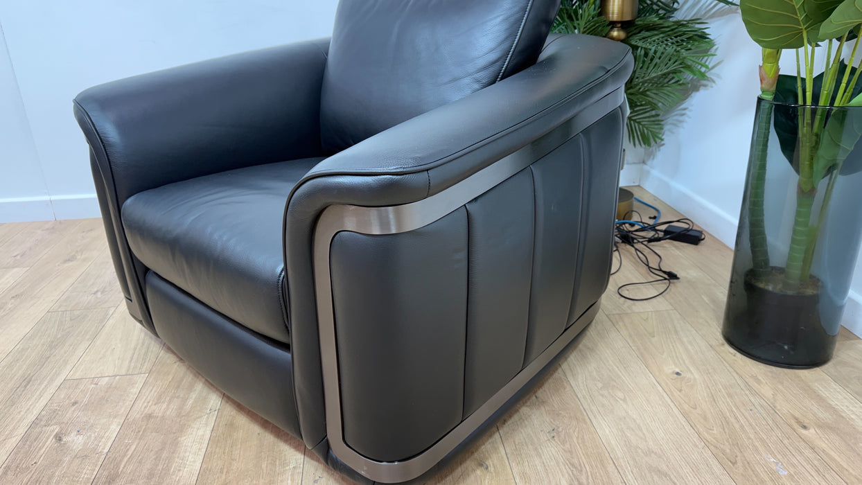 Sofology Plaza Leather Swivel Chair in Trusty Embossed Jet Black