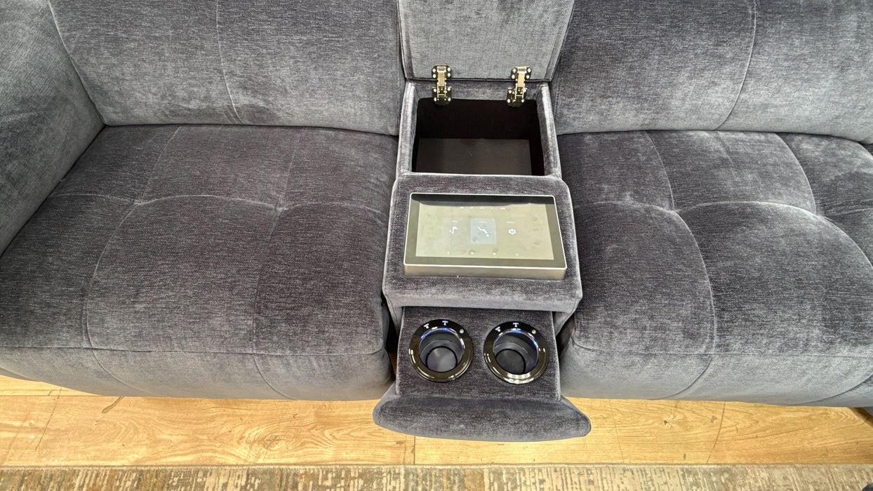 Sofology 3 Console Corner 3 Power Recliner/Headrest Heated Seats Lumbar Support in Montreal Denim