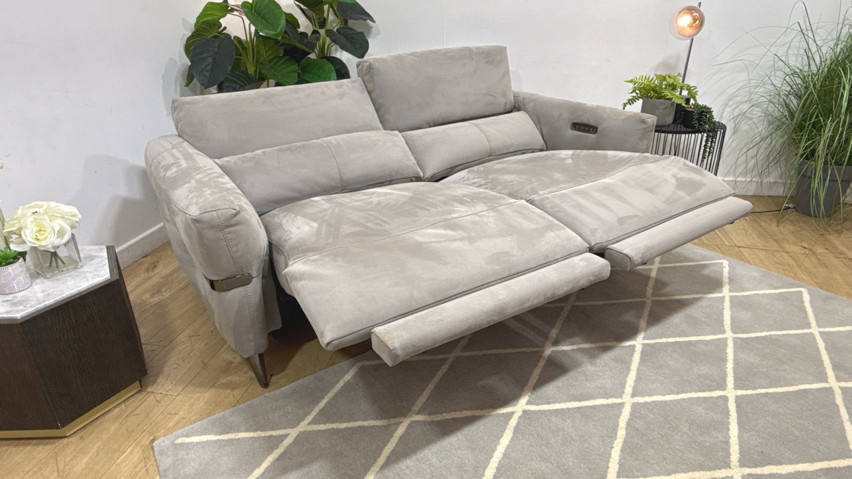 Sofology Arlington Fabric 3 Seater Power Recliner/Headrest Lumbar Support in Lifestyle Nubuck Feel Light Grey