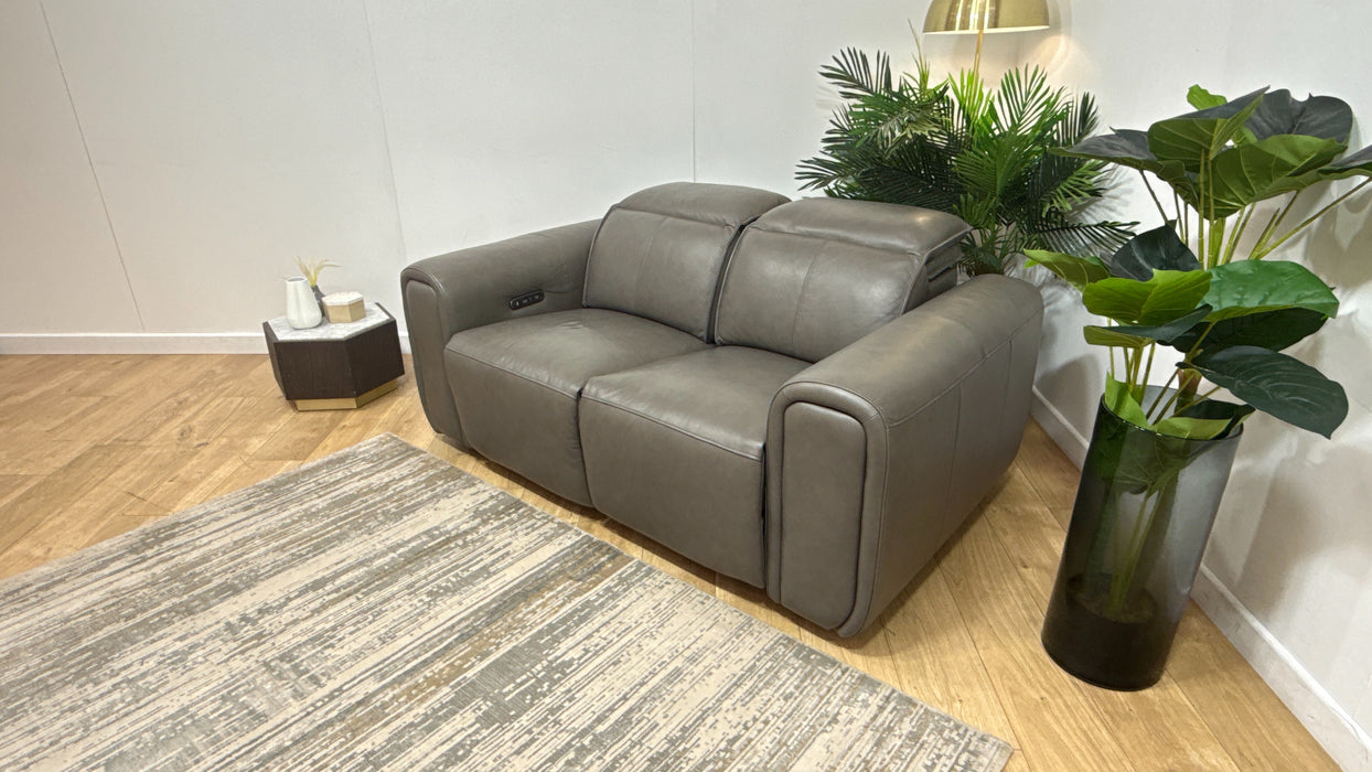 Sofology Premiere Leather 2 Seater Power Recliner/Headrest in Trusty Embossed Grey