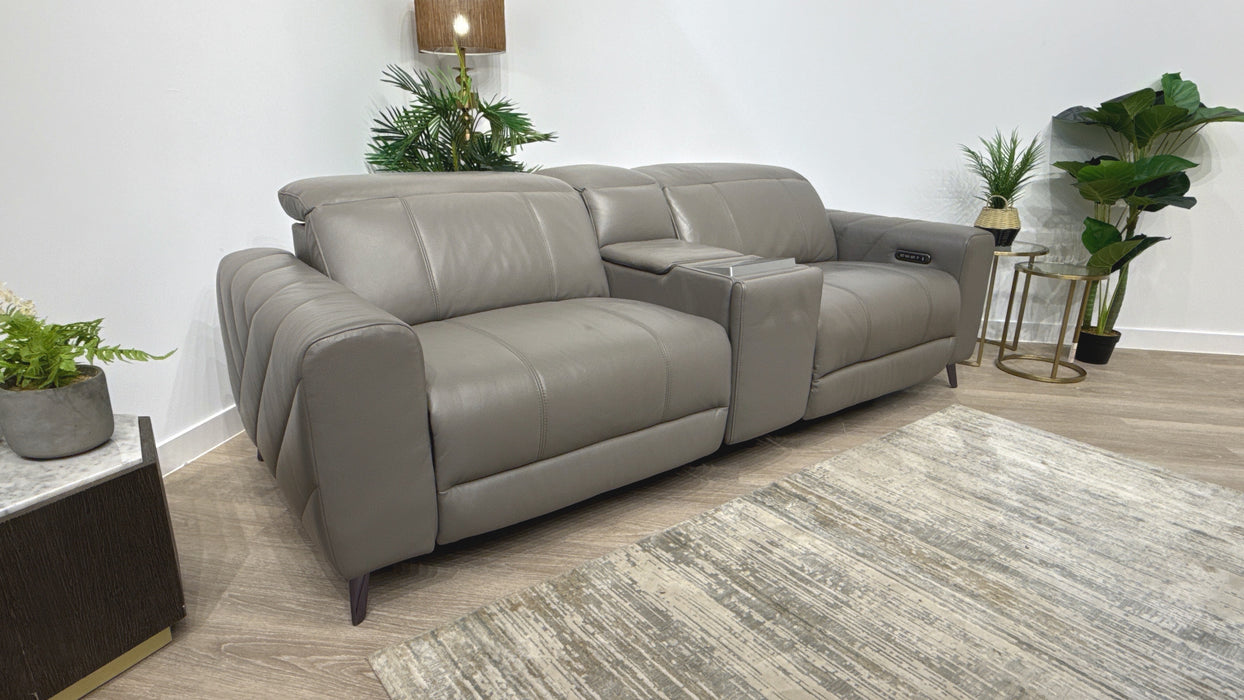 Sofology Allure Leather 2.5 Seater Screen Console Power Recliner/Headrest Heated Seats Lumbar Support Speakers in Trusty Embossed Elephant