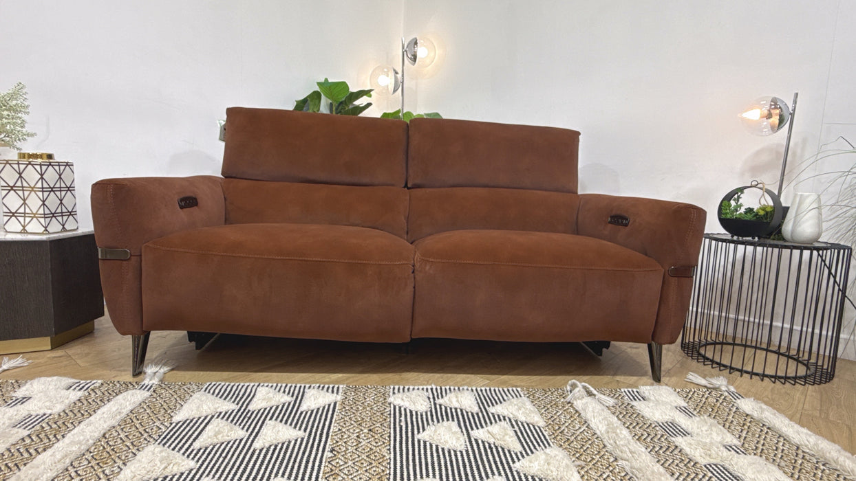 Sofology Arlington Fabric 3 Seater Power Recliner/Headrest Lumbar Support in Lifestyle Mottled Rust