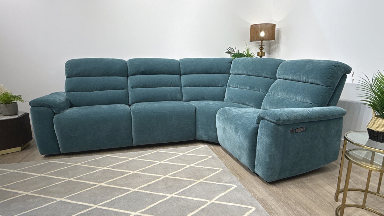 Sofology Radleigh Fabric 3 Corner 1.5 Power Recliner/Headrest Speakers in Peacock