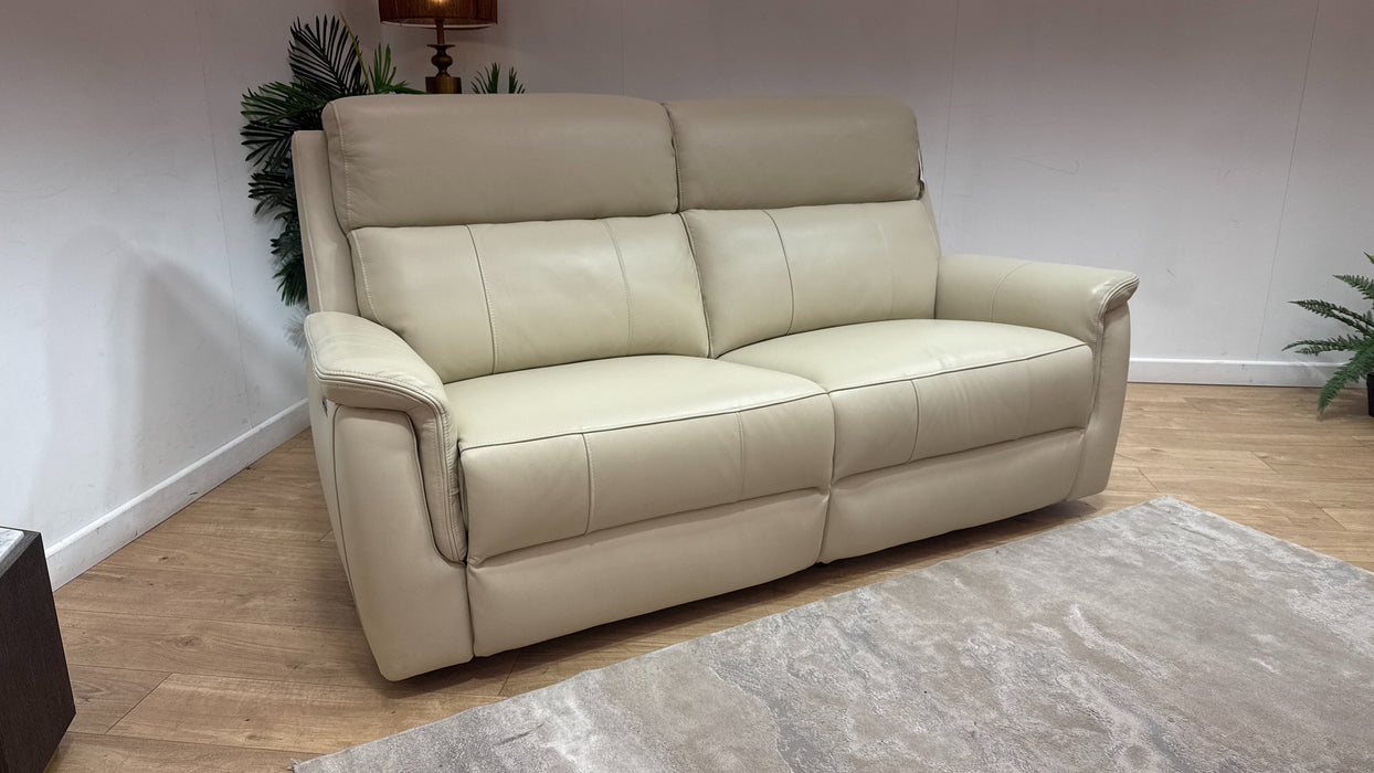 Sofology Bradie Leather 2.5 Seater Power Recliner/Headrest in Trusty Embossed Bone China