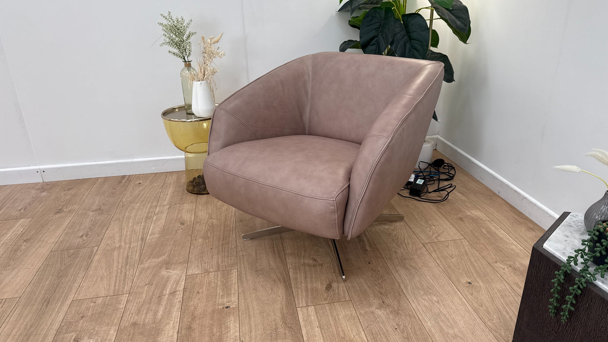 Sofology The Adler Swivel Chair in Relaxed Soft Leather Stone
