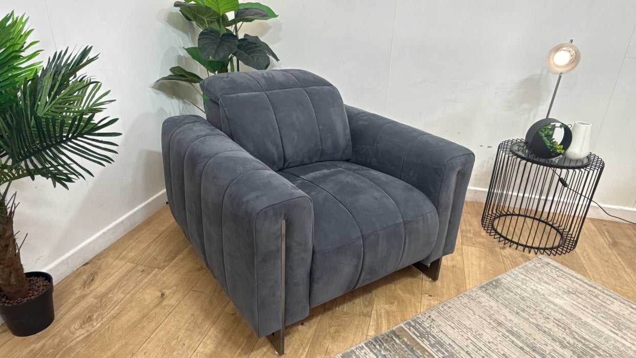 Sofology Paramount Fabric Chair Power Recliner/Headrest Speakers in Lifestyle Nubuck Feel Charcoal