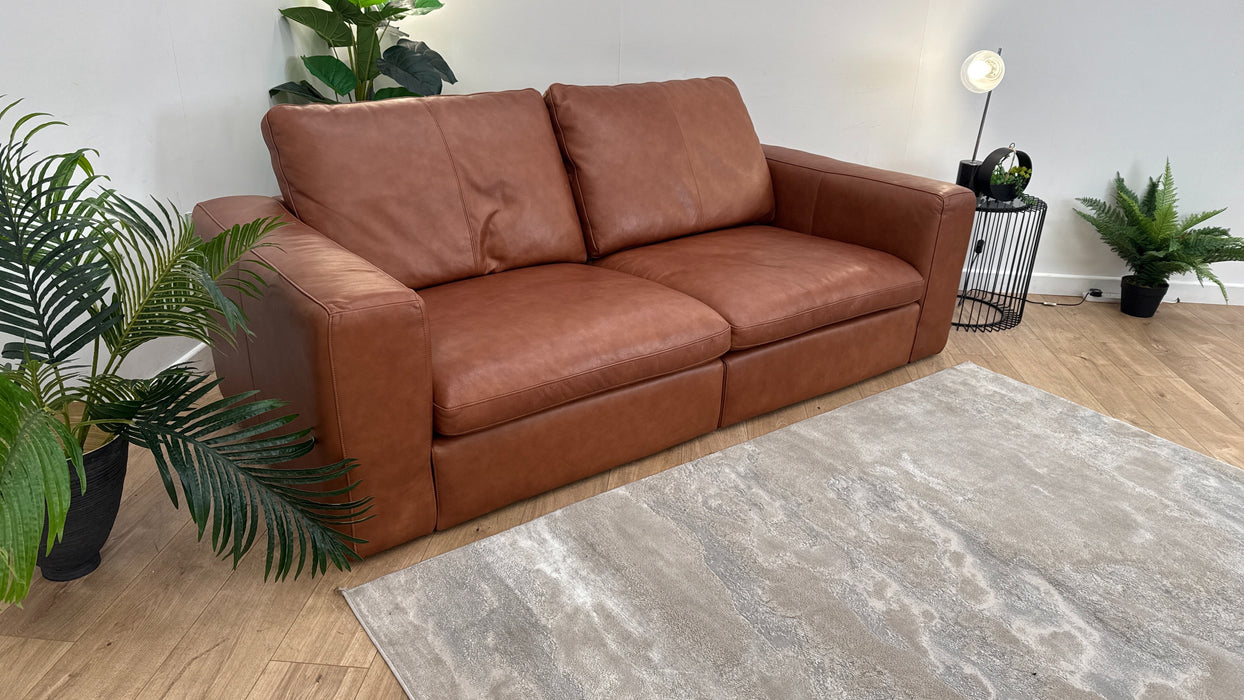 Sofology The Retreat 3 Seater Sofa in Relaxed Soft Leather Tan Mix