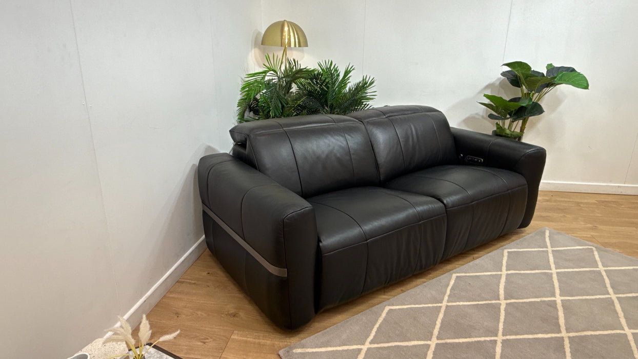 Sofology Lumiere Leather 2.5 Seater Power Recliner/Headrest in Trusty Embossed Jet Black