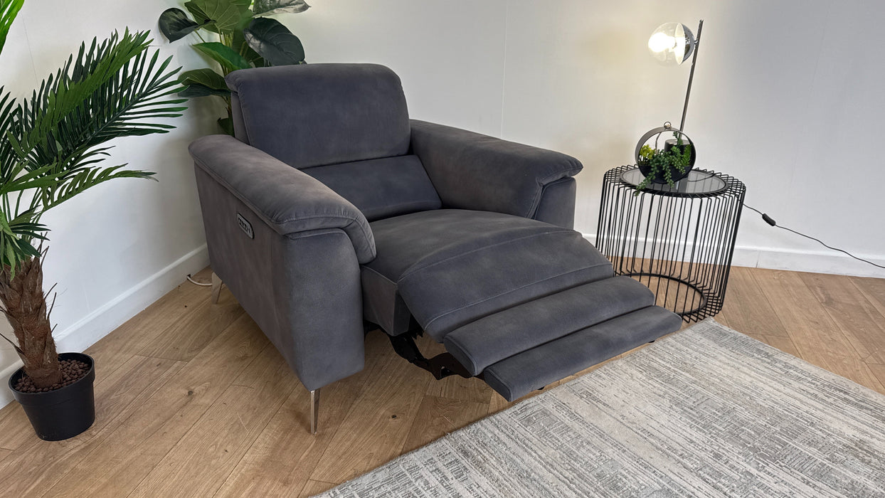 Sofology Illinois Fabric Chair Power Recliner/Headrest in Lifestyle Mottled Charcoal