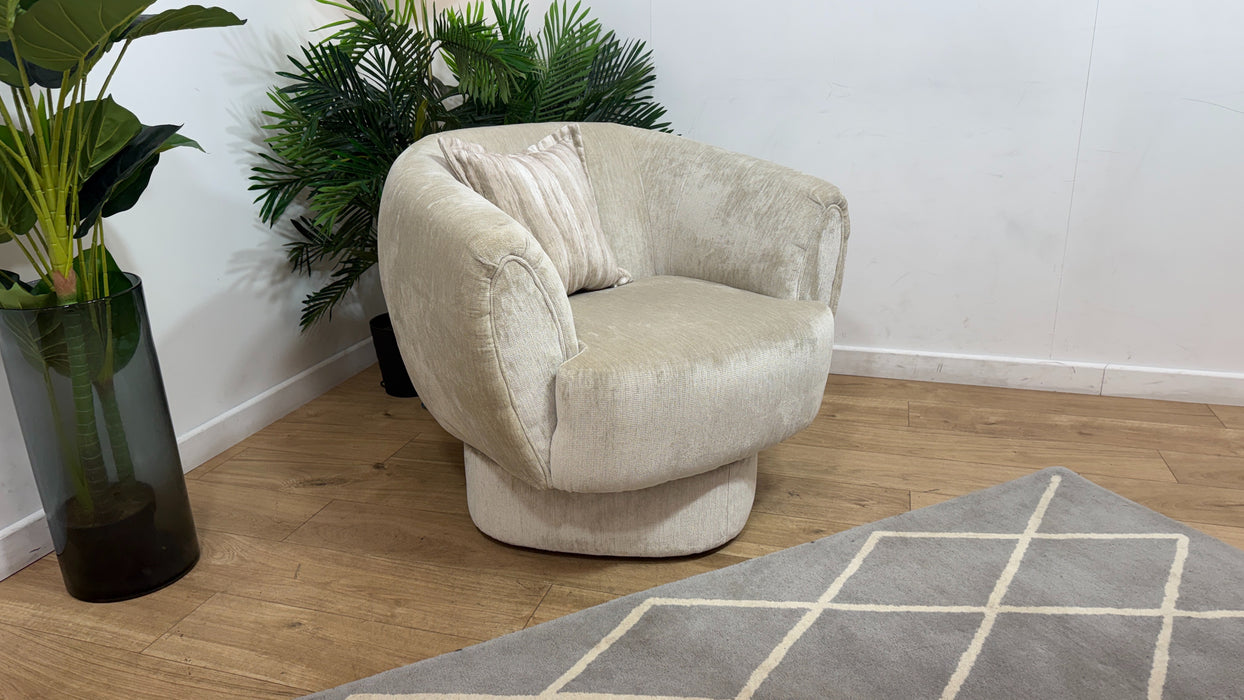 Sofology Lustre Fabric Accent Swivel Chair in Luxury Plush Chenille Moonstone Mix
