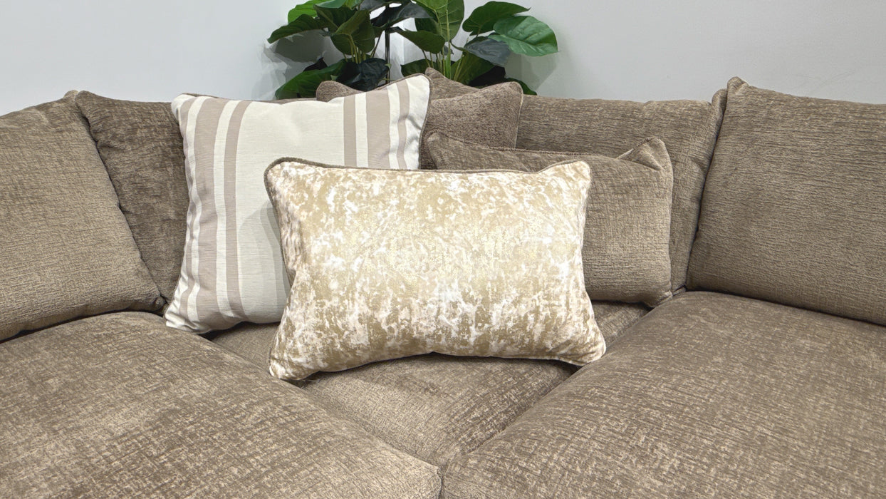 Sofology Westwood Fabric 3 Corner 3 Gold Trim in Teddy Chenille Mink Mix