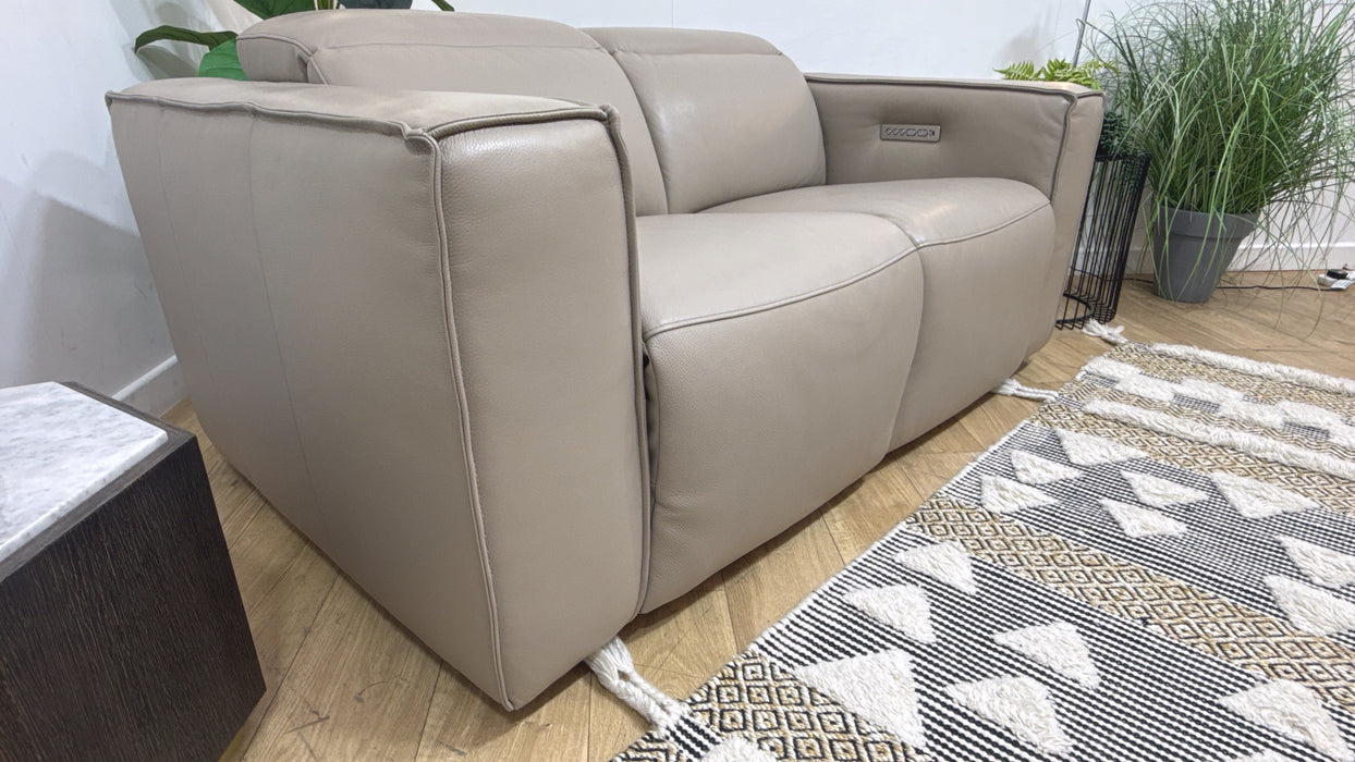 Sofology Horizon Leather 2 Seater Power Recliner/Headrest in Trusty Embossed Stone