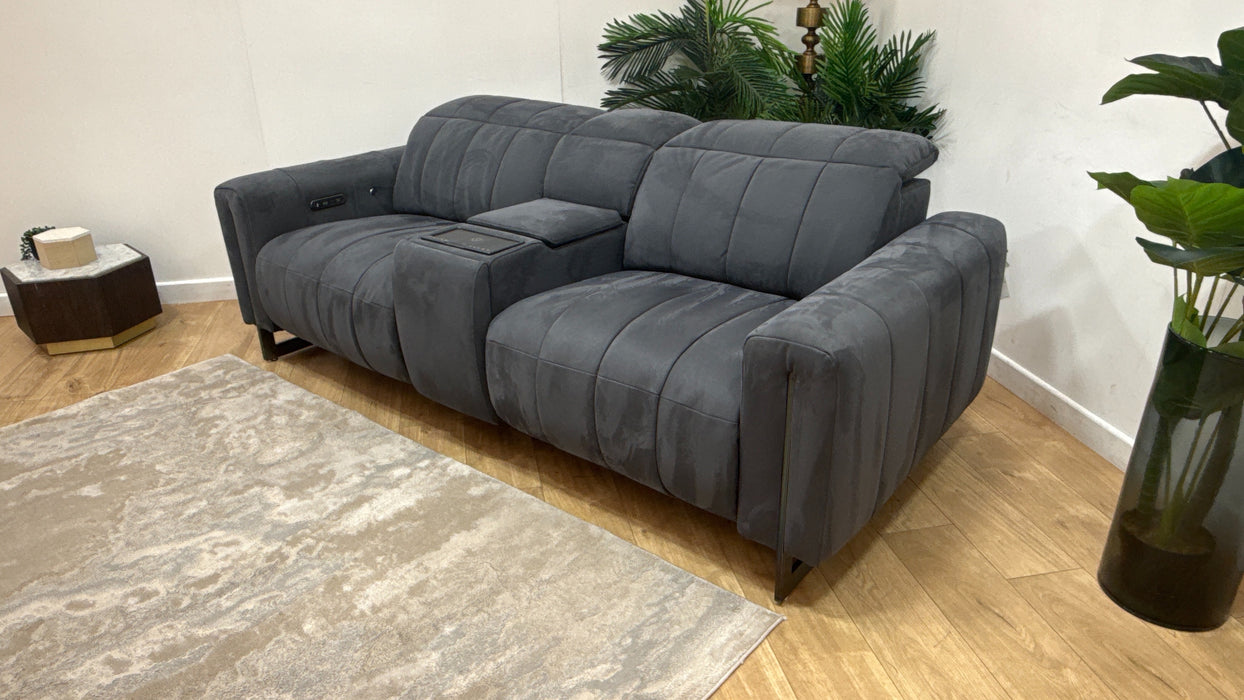 Sofology Paramount Fabric 2.5 Seater Console Power Recliner/Headrest Heated Seats Speakers in Lifestyle Nubuck Feel Charcoal