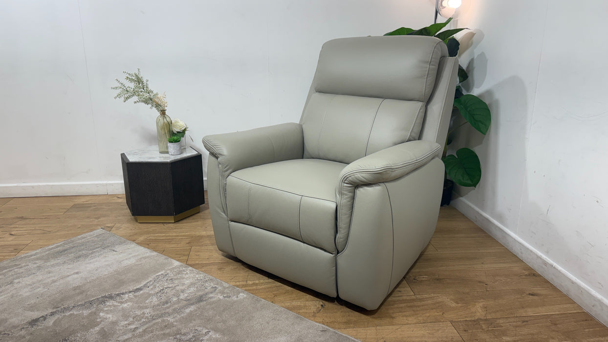 Sofology Bradie Leather Chair Power Recliner/Headrest in Trusty Embossed Light Grey