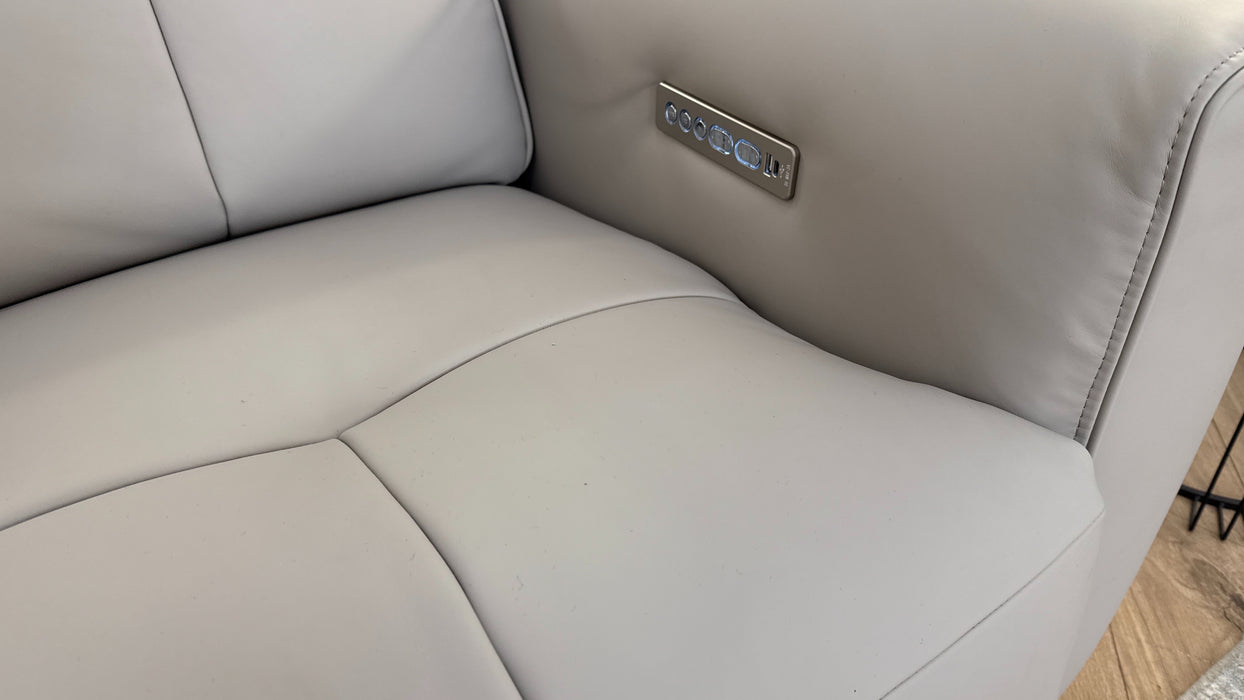 Sofology The Riviera Leather 2 Seater Power Recliner/Headrest in Trusty Super Matt Cloud Grey