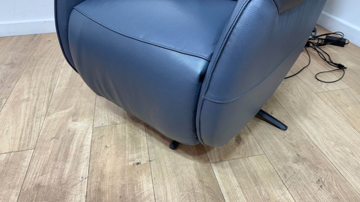 Sofology Heston Leather Chair Power Recliner in Trusty Soft Sheen Smoke Blue