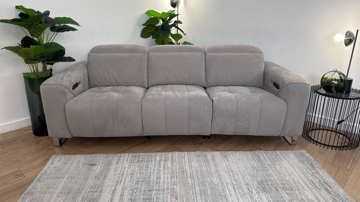 Sofology Marvella Fabric 3 Power Recliner/Headrest Heated Seat in Lifestyle Nubuck Feel Light Grey