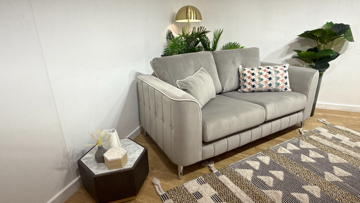 Sofology Remy Fabric 2 Seater in Super Matt Velvet Grey Mix With Cream Contrast Piping